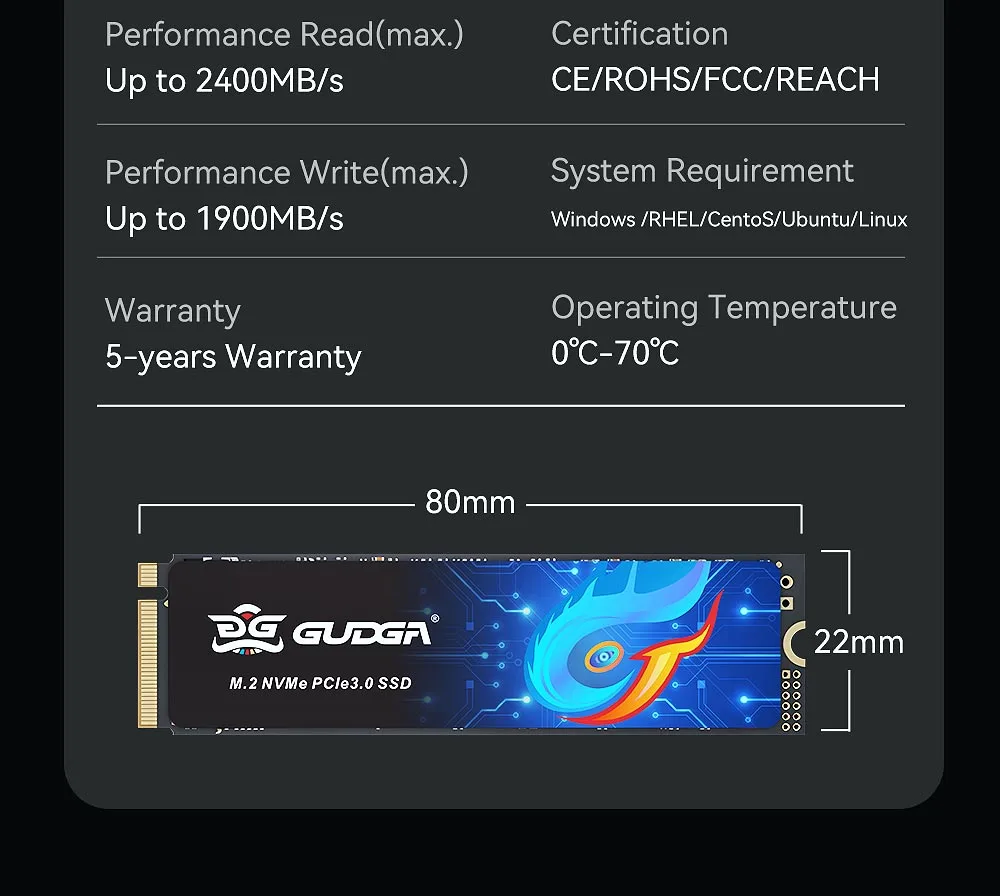 NVME M.2 PCIE 3.0X4 2400mb/s 2280mm SSD